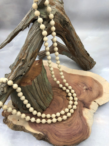 Cream Fossil Hand Knotted Gemstone Natural Stone Necklace, 36" FOSSIL, 8mm Round faceted cream thread. Natural Stone Fast ship