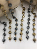 Image of HEMATITE GEMSTONE 1 meter (39") Rosary Style Chain, 8mm coin Faceted beads, Bronze, Gold or Gunmetal Wire. Chain per meter (39") Fast ship