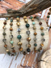 Image of Gemstone Crystal mix Rosary. African Turquoise,Picture Jasper, Agate, Beaded Chain 8mm, 6mm, 4mm 3 pin colors 1 Meter (39 ") Fast Ship