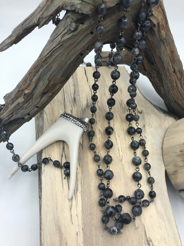 1 Meter (39') BLACK LABRADORITE GEMSTONE Rosary Chain, Beaded chain Gun Metal. 6mm & 8mm round gemstone beads, Fast ship