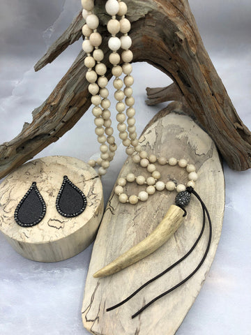 Cream Fossil Hand Knotted Gemstone Natural Stone Necklace, 36" FOSSIL, 8mm Round faceted cream thread. Natural Stone Fast ship