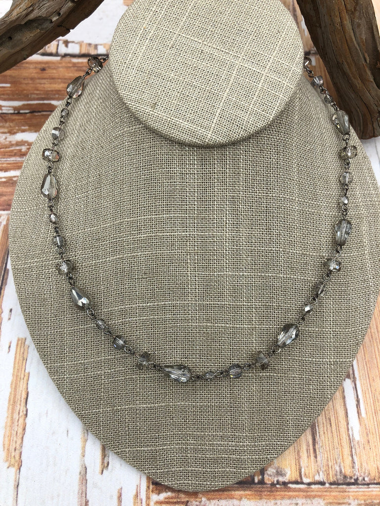 Crystal Transparent Gray mixed shape Rosary, faceted glass beads, Beaded Chain Gold,Silver or Gunmetal, pin 1 Meter (39 ") Fast Ship