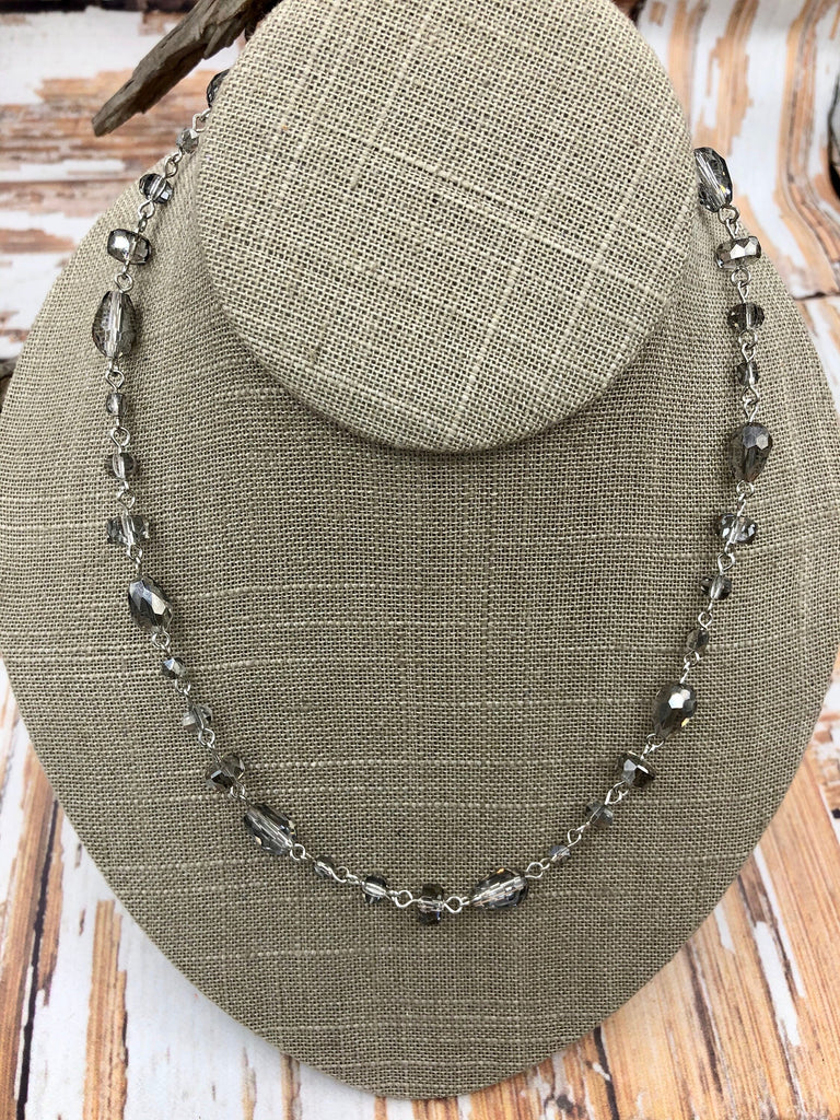 Crystal Transparent Gray mixed shape Rosary, faceted glass beads, Beaded Chain Gold,Silver or Gunmetal, pin 1 Meter (39 ") Fast Ship