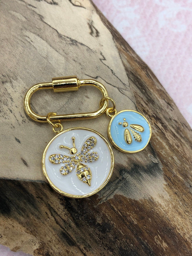 Blue Enamel CZ Micro PAVE Charm Pendant Brass. Gold plating. Star, Heart, Moon, Bee, Compass, Arrow. 12 choices. Fast Ship Bling by A