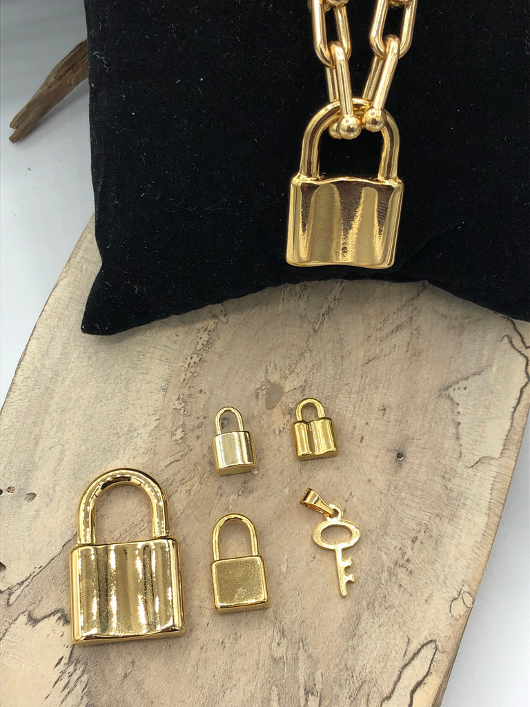 LOCK Pendant Stainless Steel Gold plated Color Charm Pendants, Several Styles and Sizes to choose from , Pick Choice 1-4 Fast Ship