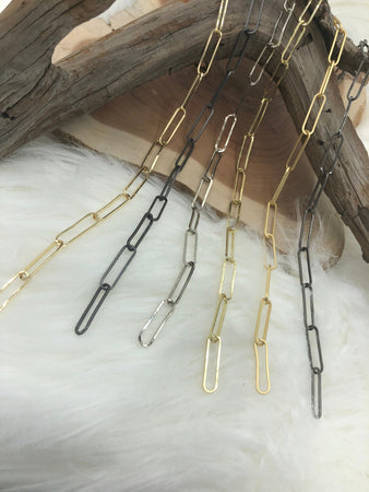 Long Link Paperclip Chain Brass High Quality 6 finishes / Long Skinny Oval Rectangle Paperclip Chain Sold by the foot Electroplated