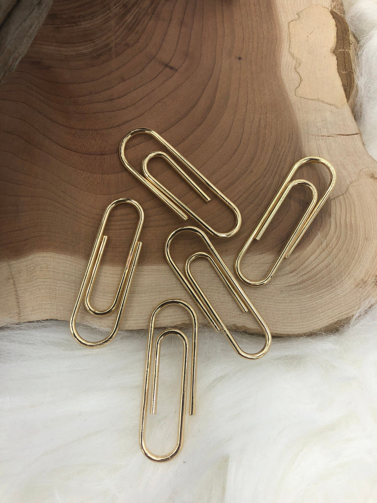 Large Brass Paper Clip Charm Gold Plated Shiny Gold, Paper Clip Connector, Paper Clip Charm, Paper Clip Clasp. 38mm x12mm Fast Ship Bling by A