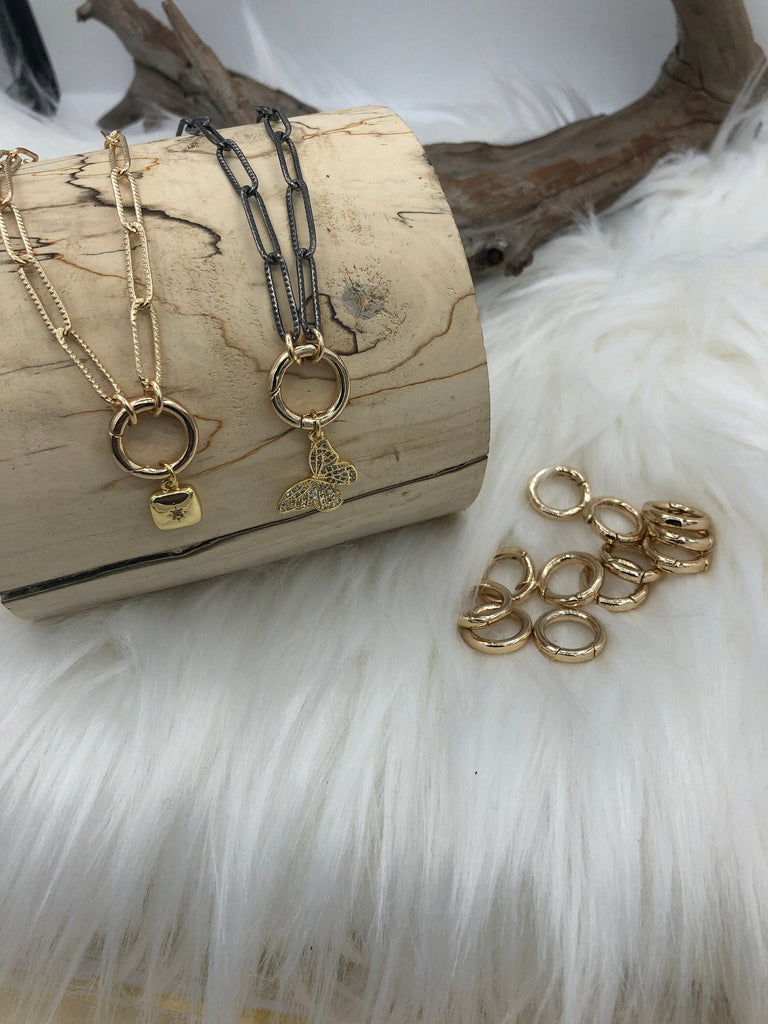 Brass Spring Clasp, Round, Easy Open Spring Gate, Gate Clasp, Necklace Building Extender.Circle Ring, Charm Holder, Gold, FastShip WHOLESALE