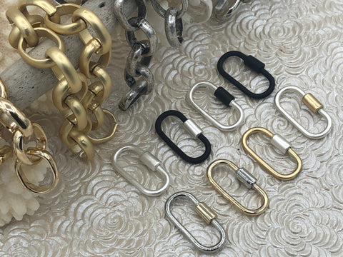 Oval Carabiner lock clasp. Mixed Metals, Brass Carabiner Screw Clasp, Carabiner Screw Pendant, Screw Connector Lock. 8 styles Fast Ship