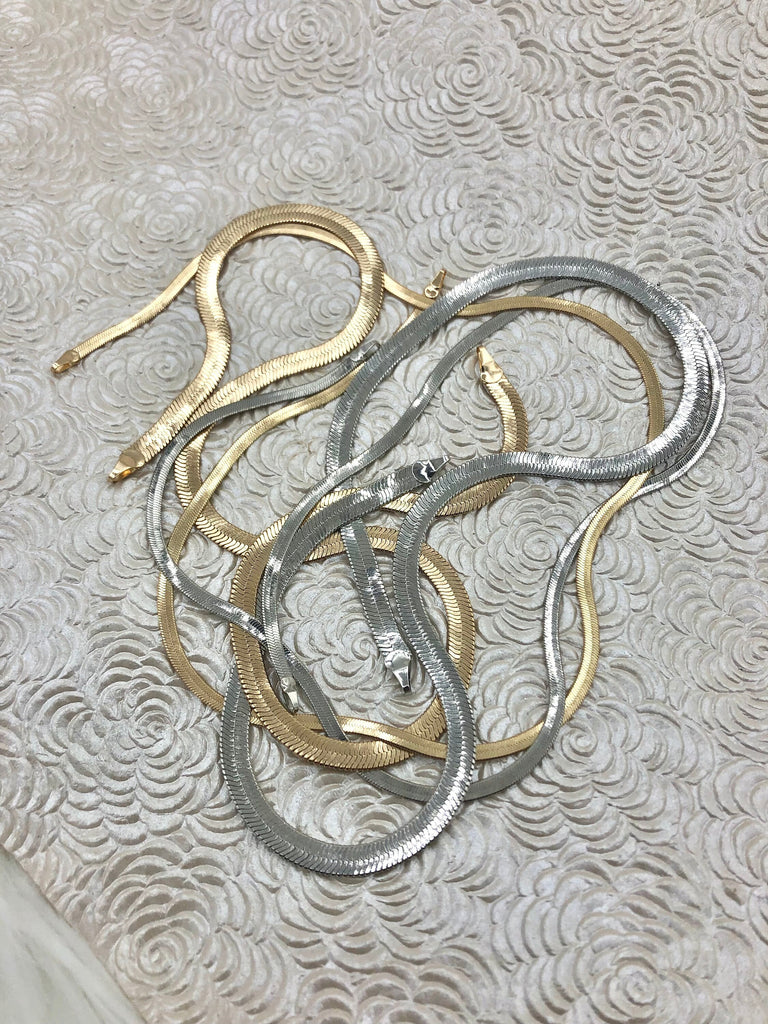 Brass Herringbone Chain Sold by the Piece 16" or 18" with Finished Ends. 3mm or 5mm. Flat Snake Layering Chain Gold or Silver. Fast ship
