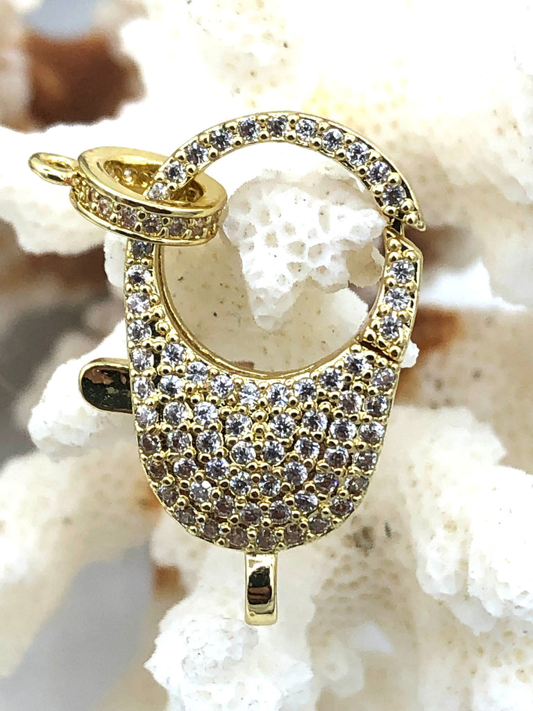 Clear Micro Pave CZ Lobster Claw Clasps Shiny Gold with Clear CZ. LG Parrot Claw Clasp 3 styles/ Sizes 32mm x 15mm x 5mm , Fast Shipping