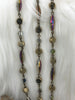 Image of Faceted Crystal AB Gold Iridescent Diamond and Flat Round Gold mixed shape Rosary, Glass Beads,Beaded Chain Bronze Pin by the Foot Fast Ship