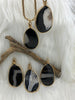 Image of Black Mixed Color Agate Pendant with Wire Wrapped Bezel Brass Gold or Silver Natural Stone Variety of Sizes and Color Stone PendantFast Ship
