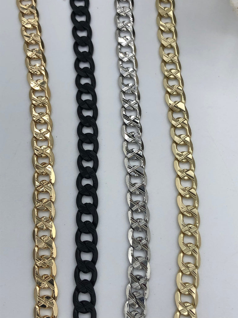 Brass Lightweight Cuban Curb Chain HIGH QUALITY Gold Plated Curb Chain, Matte Gold, Matte Black Rhodium Flat Curb Chain 5mm Fast ship