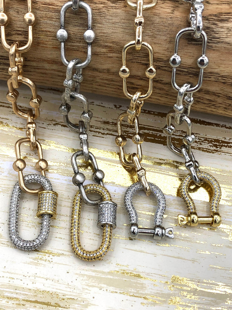 Chunky Statement Chain Mixed Links,Bulky Link chain Gold, Rhodium, Burnish Matte Silver, Worn Gold,  Rectangle Statement Paperclip Fast Ship