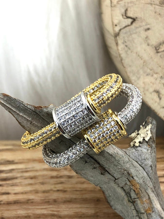 MICRO PAVE Brass Mixed Metal Oval Carabiner lock clasp.Brass Carabiner Screw Clasp, Carabiner Screw Pendant, Screw Connector Lock. FastShip