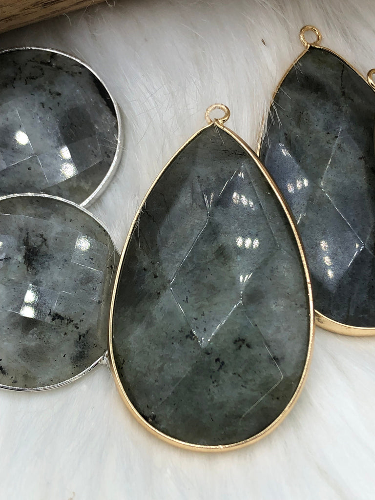 Labradorite Teardrop Pendant with Wrapped Gold Bezel Or Round with Silver Natural Stone Variety Color Stone Pendant Fast Ship