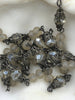 Image of Mixed Crystal W/Decorative Caps Clear and Beige Rosary Chain, Round & Rondelle mix.Mixed 8mm and 6mm with Gunmetal cap and pin, by the foot