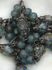 Image of Mixed Crystal W/Decorative Caps Clear Iridescent and Gray Blue Rosary Chain, Round & Rondelle mix 8mm and 6mm Gunmetal cap/pin By the foot