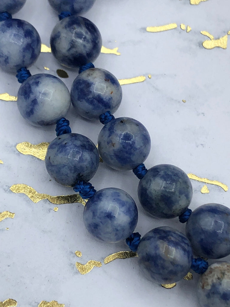 Sodalite Knotted Necklace, Mala Necklace, Beaded Necklace, Hand Knotted, Hand Knotted Gemstone Necklace, 36" 8mm Polished finish. Fast ship