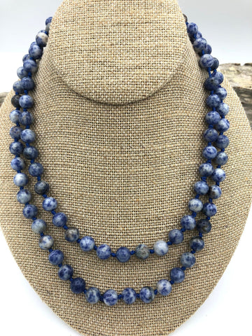 Sodalite Knotted Necklace, Mala Necklace, Beaded Necklace, Hand Knotted, Hand Knotted Gemstone Necklace, 36" 8mm Polished finish. Fast ship