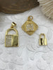 Image of Micro Pave LOCK Pendant Brass Gold plated Color Charm Pendants, Several Styles and Sizes to choose from , Pick Choice 1-3 Fast Ship