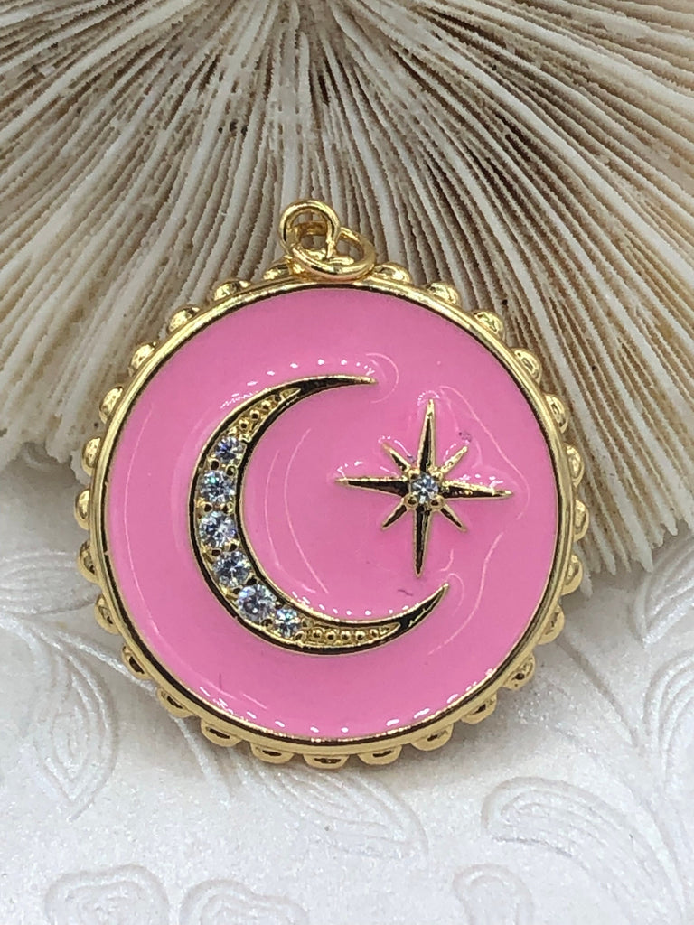 Pink Enamel Charms CZ Micro PAVE Charm Pendant BRASS. Gold plating. Star, Heart, Moon, Bee, Compass, Arrow. 10 to choose from. Fast Ship Bling by A