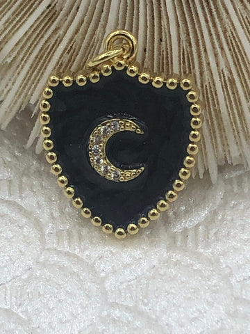 Enamel on Brass Micro Pave CZ Crescent Moon On Enamel Shield Shape Pendant -Charm 3 Colors from the menu. 23mm x 18mm Fast Shipping Bling by A