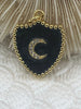 Image of Enamel on Brass Micro Pave CZ Crescent Moon On Enamel Shield Shape Pendant -Charm 3 Colors from the menu. 23mm x 18mm Fast Shipping Bling by A