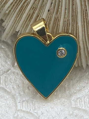 Enamel Heart Charms with CZ, Charm Pendant BRASS Star, Turquoise, Pink, White or Black Charm. Choose from the menu. Fast Shipping Bling by A