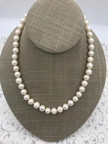 18'' AA 9-10mm Potato Pearl Necklace, White Pearl Natural Freshwater Necklace, Silver or Gold Clasp, Hand Knotted, High Luster, Fast Ship