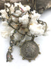 Image of Faceted Crystal AB Gold Iridescent Diamond and Flat Round Gold mixed shape Rosary, Glass Beads,Beaded Chain Bronze Pin by the Foot Fast Ship