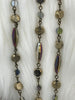 Image of Faceted Crystal AB Gold Iridescent Diamond and Flat Round Gold mixed shape Rosary, Glass Beads,Beaded Chain Bronze Pin by the Foot Fast Ship