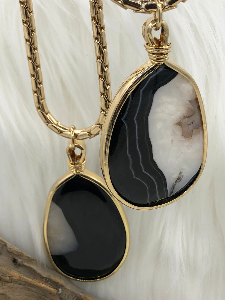 Black Mixed Color Agate Pendant with Wire Wrapped Bezel Brass Gold or Silver Natural Stone Variety of Sizes and Color Stone PendantFast Ship