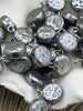 Image of Vintage Porcelain Glass Pearl Freshwater Coin Shape Replica Beaded Chain, 10.5mm Rosary Chain, Gray, Silver pin by the Foot Fast Shipping