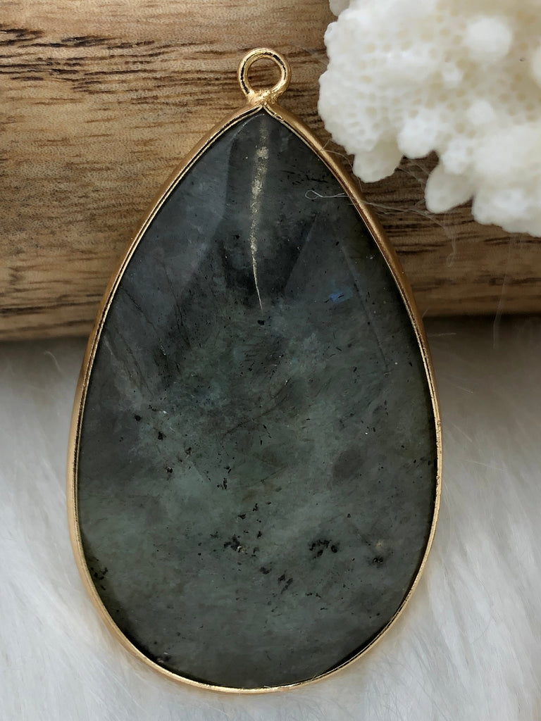 Labradorite Teardrop Pendant with Wrapped Gold Bezel Or Round with Silver Natural Stone Variety Color Stone Pendant Fast Ship