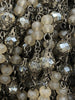 Image of Mixed Crystal W/Decorative Caps Clear and Beige Rosary Chain, Round & Rondelle mix.Mixed 8mm and 6mm with Gunmetal cap and pin, by the foot