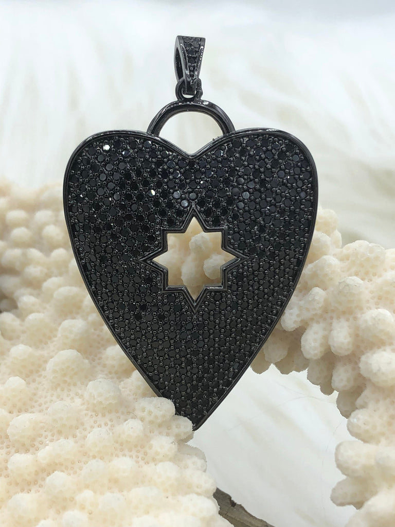 CZ Micro Pave Heart Pendant Silver or Gunmetal BRASS Charm Pendants, Two Styles to choose from , Pick Choice From Menu Fast Shipping