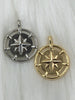 Image of BRASS Compass Charms, North Star Compass Coin Pendant/Charm,Star Gold & Silver Charm Pendants, Star Compass Charm  Fast Shipping