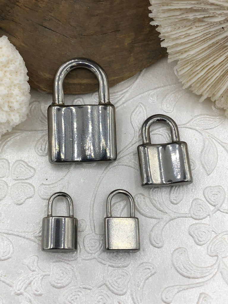 LOCK Pendant Stainless Steel Silver plated Color Charm Pendants, Several Styles and Sizes to choose from , Pick Choice 1-4 Fast Ship
