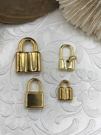 LOCK Pendant Stainless Steel Gold plated Color Charm Pendants, Several Styles and Sizes to choose from , Pick Choice 1-4 Fast Ship
