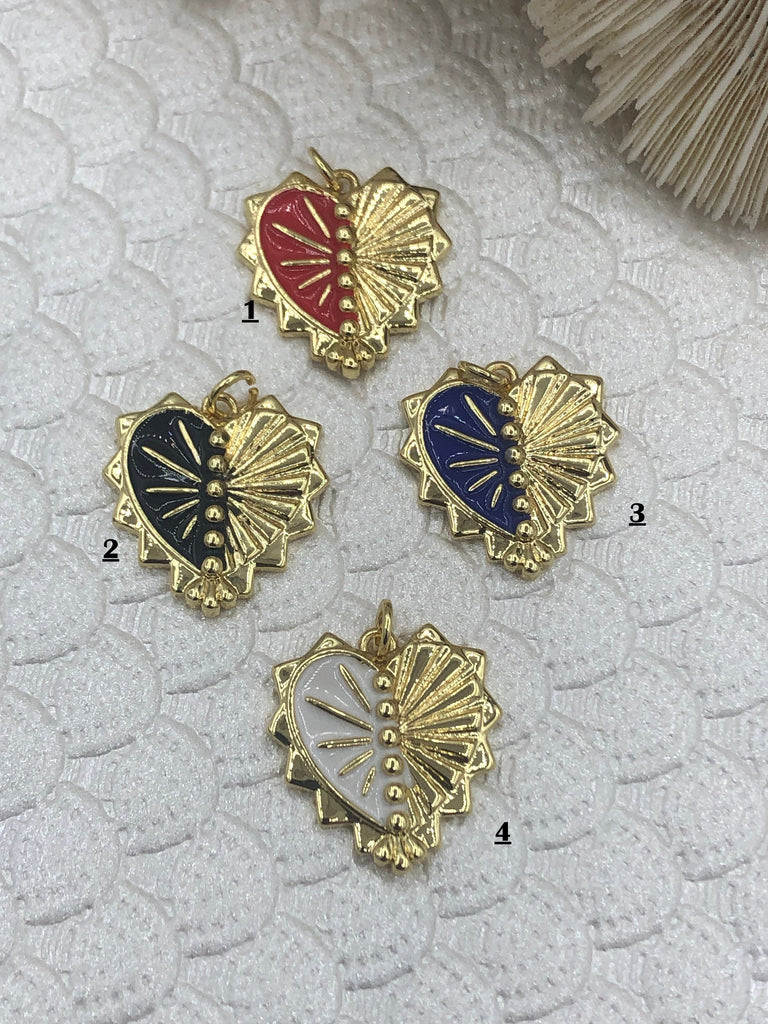 Enamel Tuxedo Heart Charms, Half  Enamel Heart with Half Gold Heart Shape Pendant Charm Pendant BRASS S, 4 Colors from the menu. Fast Ship Bling by A