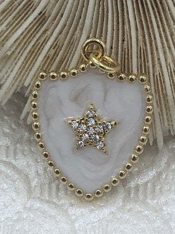 Enamel on Brass Micro Pave CZ Star On Enamel Shield Shape Pendant -Charm 3 Colors from the menu. 23mm x 18mm Fast Shipping Bling by A
