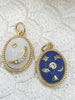 Image of Enamel Oval Pendant With Crescent Moon, North Star, CZ, Pyramid, Eye and Crown Gold Enamel Pendant, Blue or white. 16mm x 11mm Fast Ship
