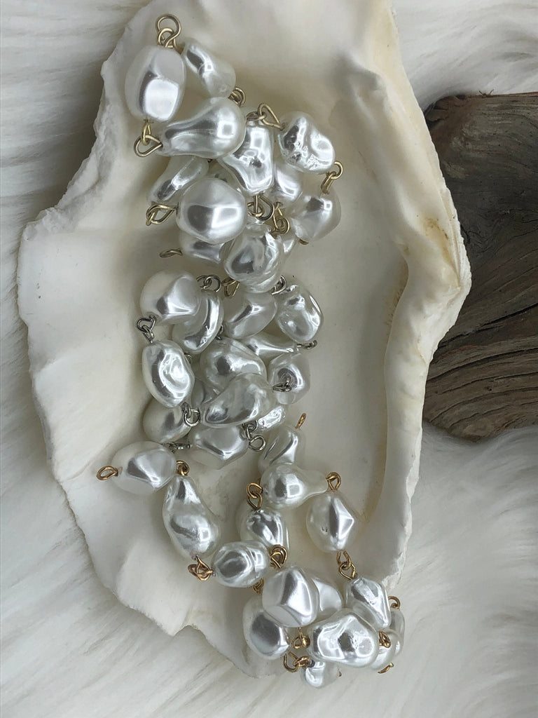 Vintage Porcelain Glass Pearl Replica Freshwater Baroque Pearl Shape Mixed Shape Beaded Chain, Rosary Chain, White Pearl by Foot Fast Ship