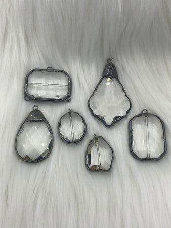 Crystal Gunmetal Soldered Pendants and charms. Rectangle, Teardrop, Square, Round & Oval, Heart , 6 Styles to choose from. Fast Shipping