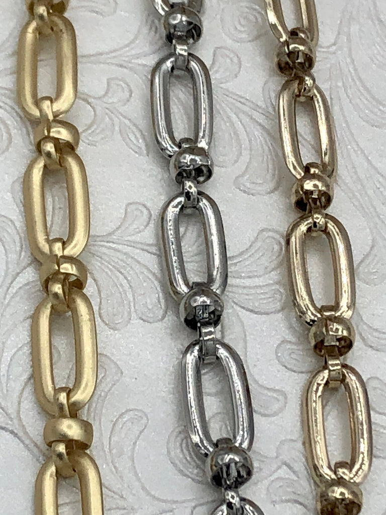 Mixed Link Cable Chain, by the foot. Lg Link 16mm x 7.5mm Sm Ring 5.25mm Gold plated, Rhodium & Matte Gold Finishes Fast ship