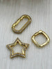 Image of Spring Gate Clasp MICRO PAVE Brass Gold 3 Shapes, Gate Clasp, Push Clasp, Spring Gate Shape. Spring Clasp, Gate Pendant. Fast Ship