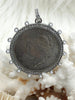 Image of Reproduction Coin Pendant, Liberty Peace Dollar Coin Pendant, Coin Bezel, Vintage Coin Pendant, Coin Bezel w/Pearls and CZ . Fast Ship