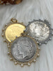 Image of Reproduction Coin Pendant, Liberty Peace Dollar Coin Pendant, Coin Bezel, Vintage Coin Pendant, Coin Bezel w/Pearls and CZ . Fast Ship